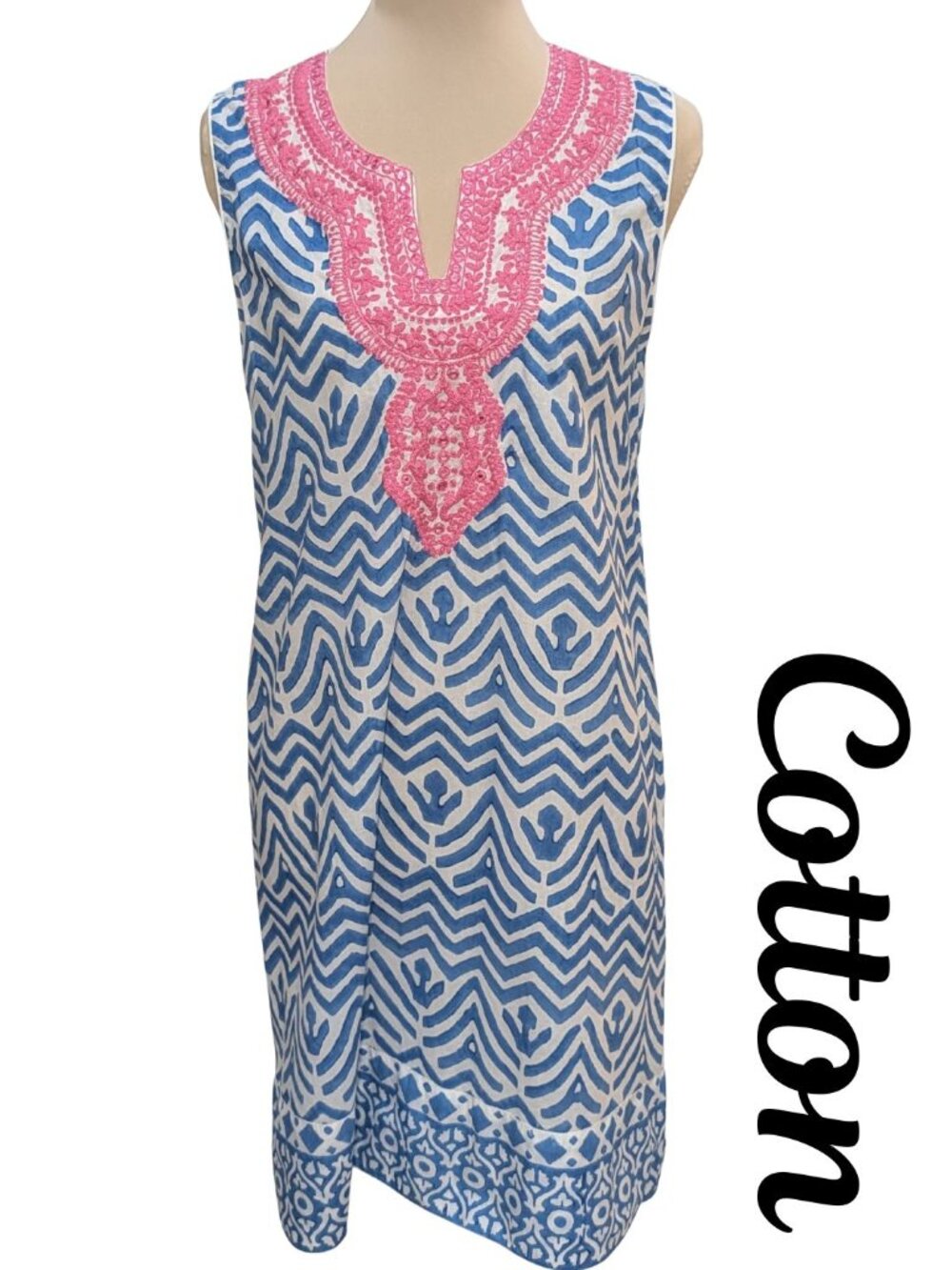 🌸 Bella Tu Embroidered Ikat Cotton Shift Dress 🌸